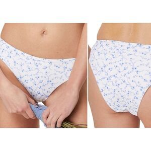 Andie Blue White Symi Ditsy Floral Print Bikini Bottom Sz L NWT